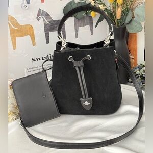 Coach Rowan Bucket Bag With Cherry Charm CCZ89 Suede/Silver/Black